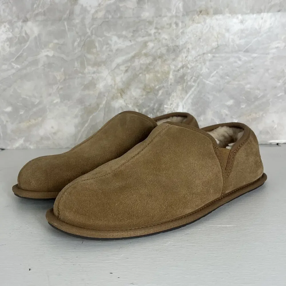 UGG Scuff Romeo Slippers Men’s Size 10 Chestnut Suede Leather Fur Moccasins